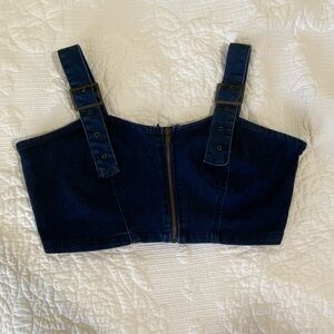 Derek Heart Dark Blue Denim Crop Top with Buckle Straps